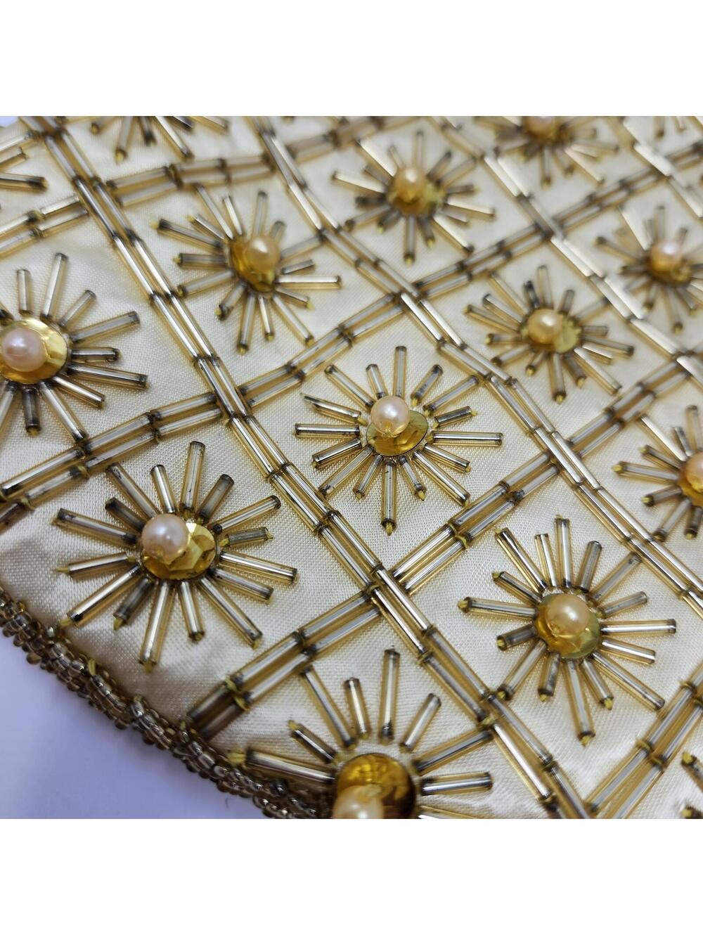 Vintage Beaded Evening Clutch Gold Hong Kong Purse Kisslock Chain 1960s - Picture 5 of 8